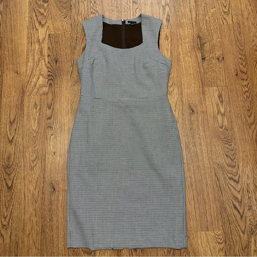 Ann Taylor Brown Gingham Plaid Fully Lined Sleeveless Career Sheath Dress size 6